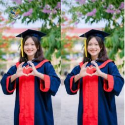 Ao tot nghiep THCS mau xanh den phoi do