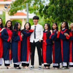 Ao tot nghiep THPT mau xanh den phoi do