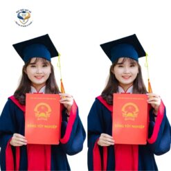 Ao tot nghiep cu nhan mau xanh den phoi do