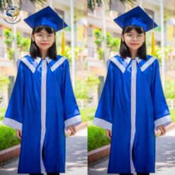 Ao tot nghiep tieu hoc mau xanh duong phoi trang