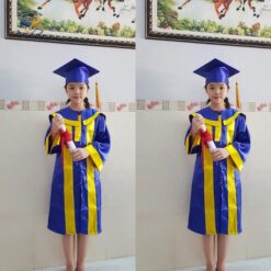 Ao tot nghiep tieu hoc mau xanh duong phoi vang